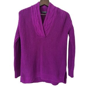 Lauren Ralph Lauren Purple Cotton Cable Knit Shawl Collar Sweater XS Long Sleeve